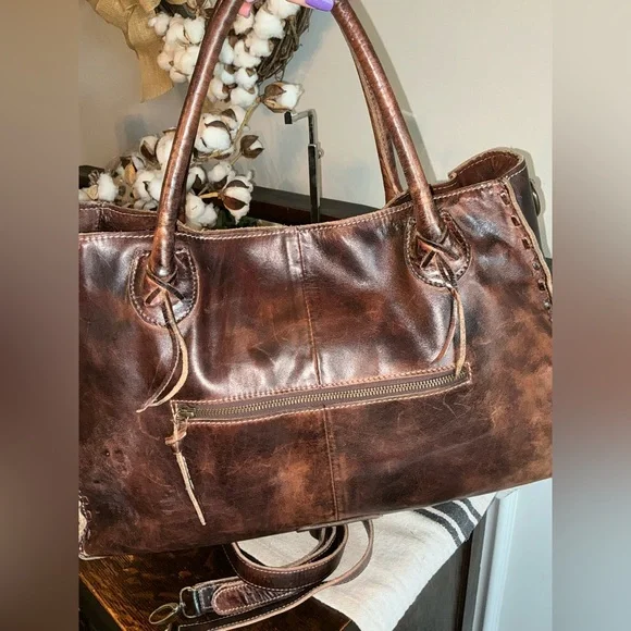 Bed Stu Leather Rockaway Shoulder Bag Crossbody Tote Teak Rustic MSRP  $345 - Picture 4 of 13